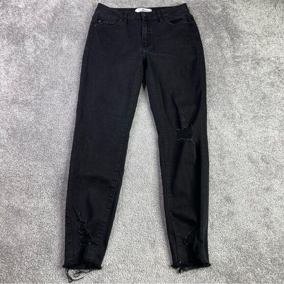 KanCan Jeans Women's 28 Black Skinny High Rise Stretch Distressed Frayed Ankle - Picture 1 of 14
